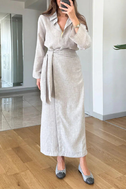 Casual Lapel Shirt \u0026 Lace-Up Two-Piece Overskirt Set