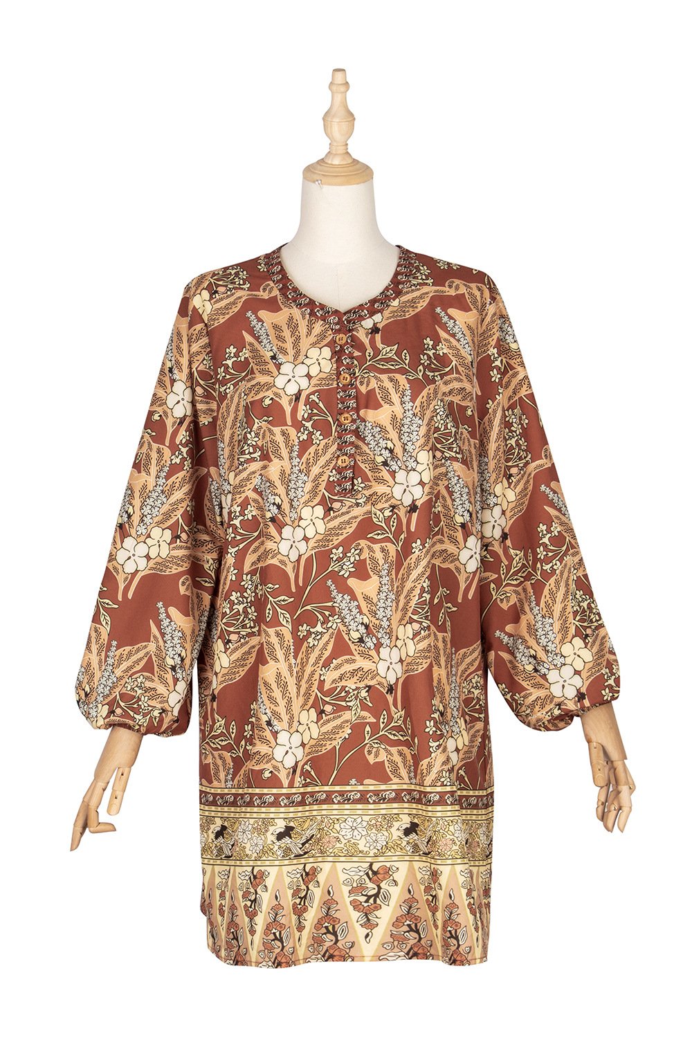 Summer And Spring Bohemian V-Neck Casual Dress Printed Dress Medium Length Skirt