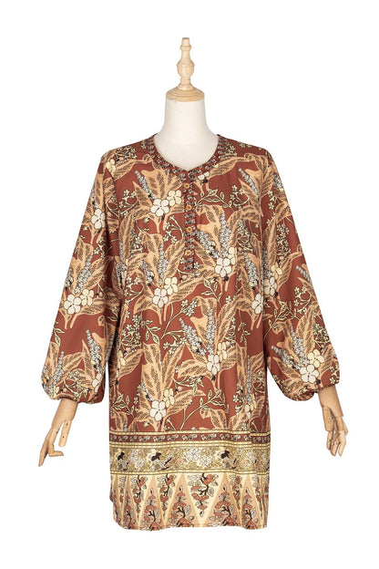 Summer And Spring Bohemian V-Neck Casual Dress Printed Dress Medium Length Skirt