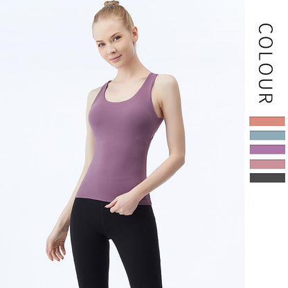 Yoga Vest Women'S Long Fashion Cross Back Sports Fitness Top With Chest Cushion