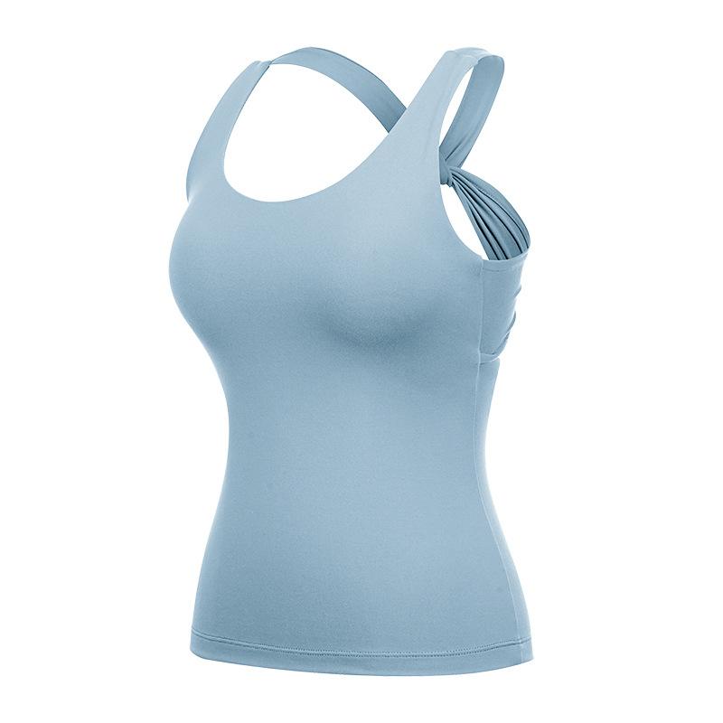 Yoga Vest Women'S Long Fashion Cross Back Sports Fitness Top With Chest Cushion