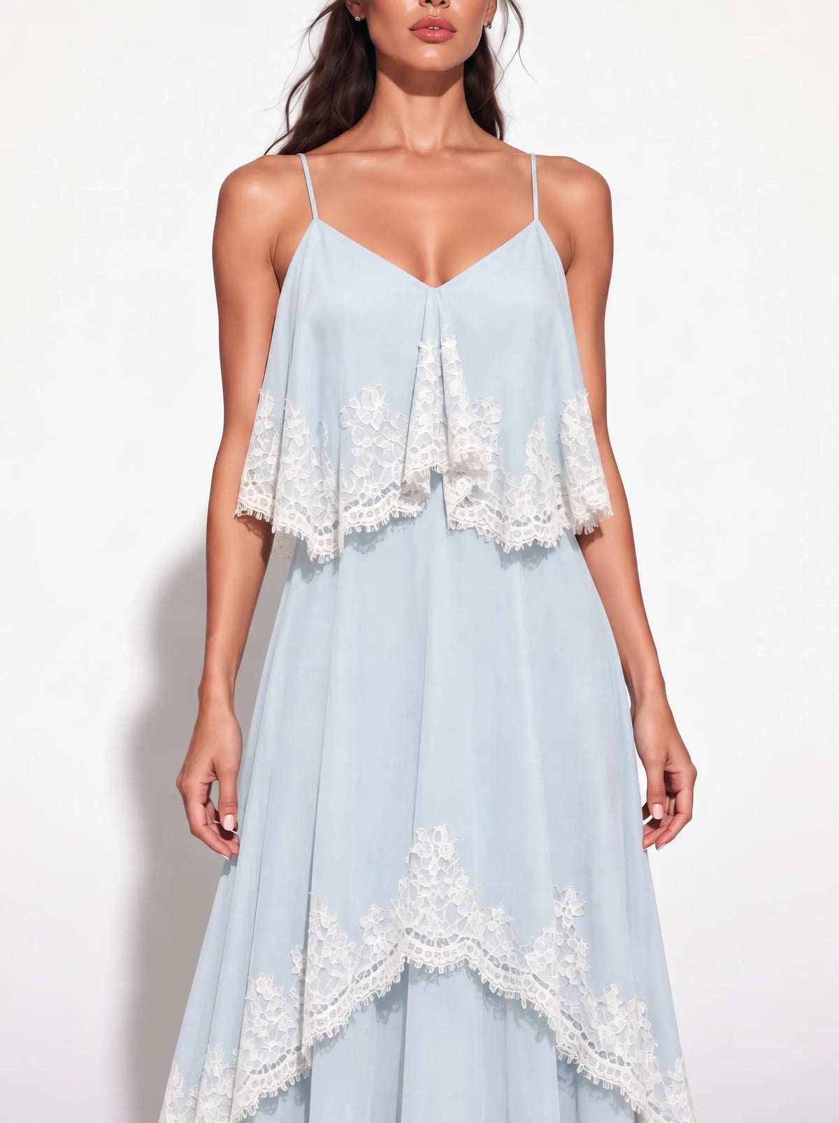 Colette Lace-Trimmed Chiffon Camisole Maxi Dress In Blue