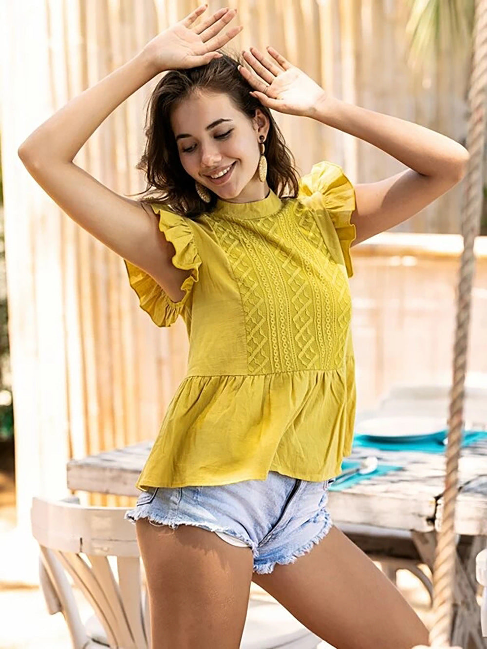 Summer Loose Slim Joker Lotus Leaf Sleeve Western Style Shirt Women'S Sleeveless Top