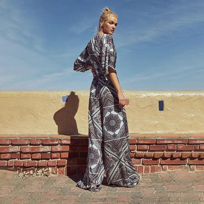 Vintage Summer Crushed Floral Bowsc Jumpsuit
