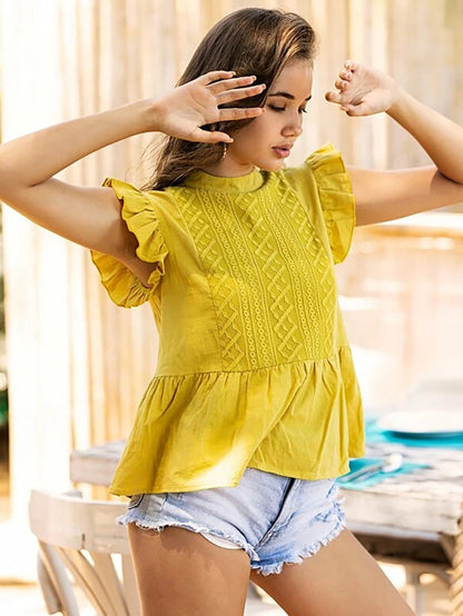 Summer Loose Slim Joker Lotus Leaf Sleeve Western Style Shirt Women'S Sleeveless Top