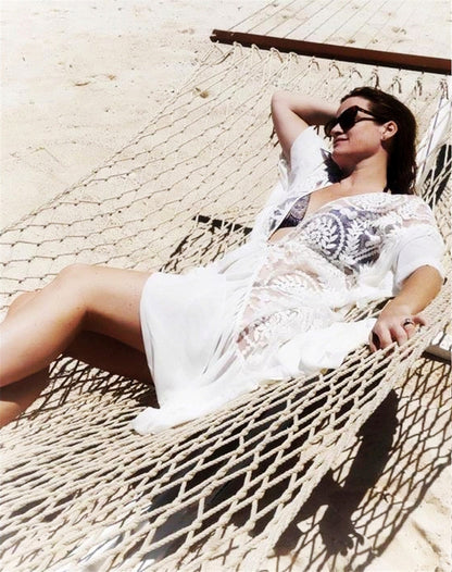 Lace Embroidered Ruffled Chiffon Pullover With Beach Jersey Bikini Blouse