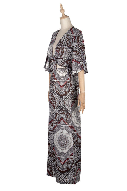 Vintage Summer Crushed Floral Bowsc Jumpsuit
