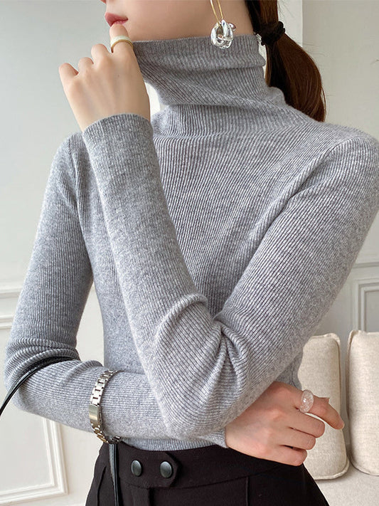 Simple Skinny Solid Color High-Neck Sweater Tops Pullovers