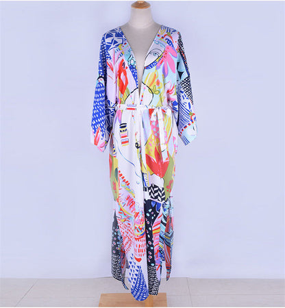 Printed Loose Beach Sunscreen Holiday Long Beach Bikini Cover Up