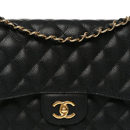 Caviar Quilted Jumbo Double Flap Black