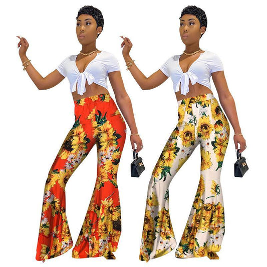 New Printed High-Waist Flared Pants Holiday Style Leggings