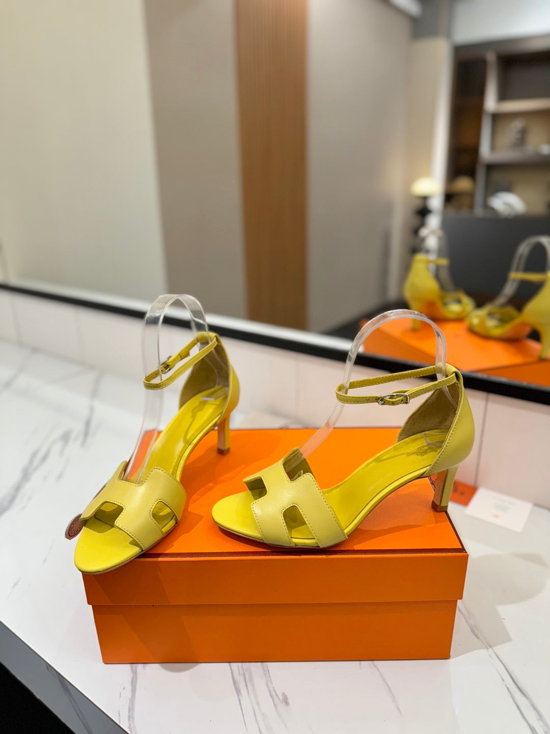 HM Joy 65mm Heeled Sandals Yellow Flat Cowhide 294929