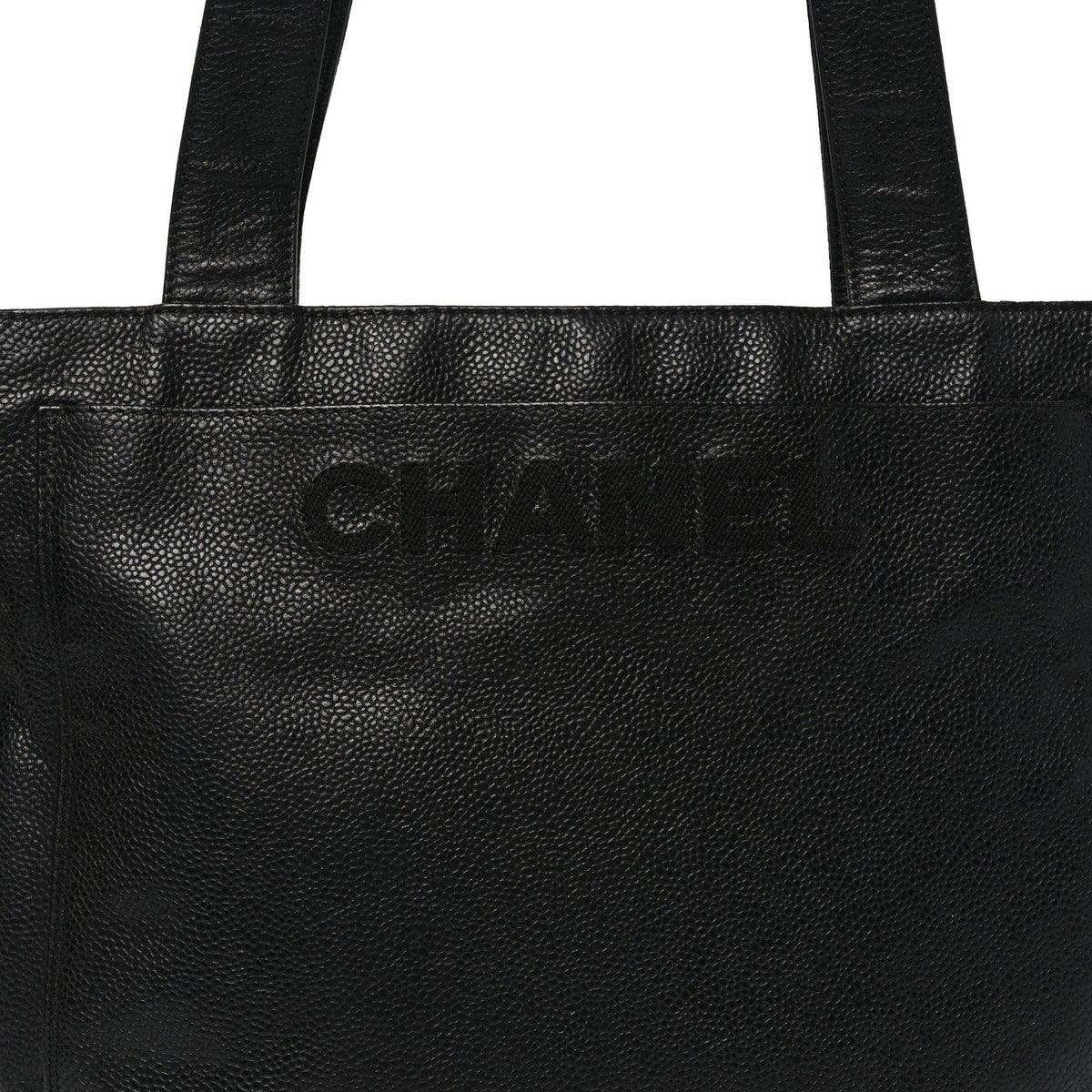 Caviar Embroidered Logo Shoulder Bag Black