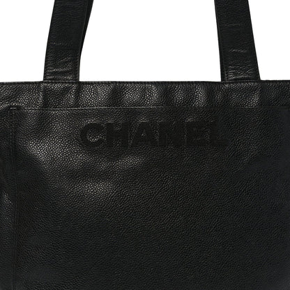 Caviar Embroidered Logo Shoulder Bag Black