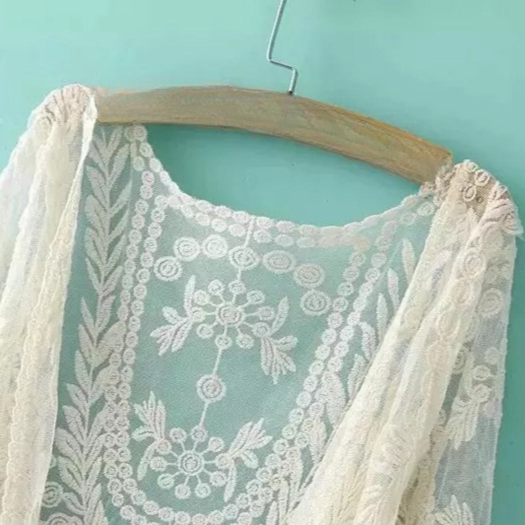 Crosa - Sheer Lace Boho Cardigan Cover-Up