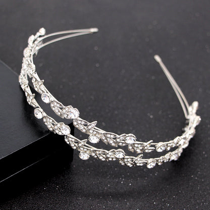 European Style Rhinestone Double Row Bridal Crown Headband