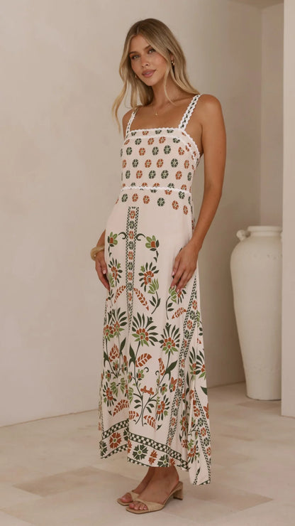 Michaela Maxi Dress - Green Floral