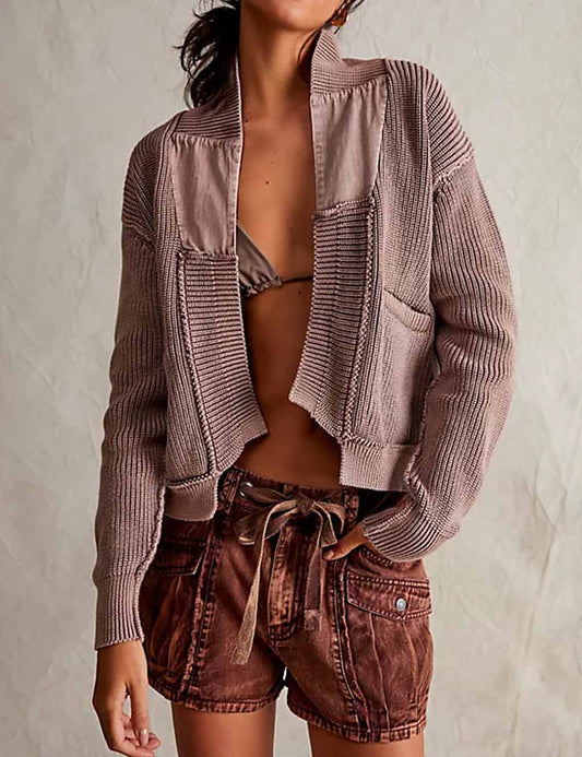 Simple Splicing Knit Cardigan Coat With Pockets