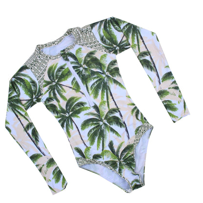 Sexy One Piece Women'S Swimsuit Hot Spring Surfing Diving Long Sleeve Swimsuit Print