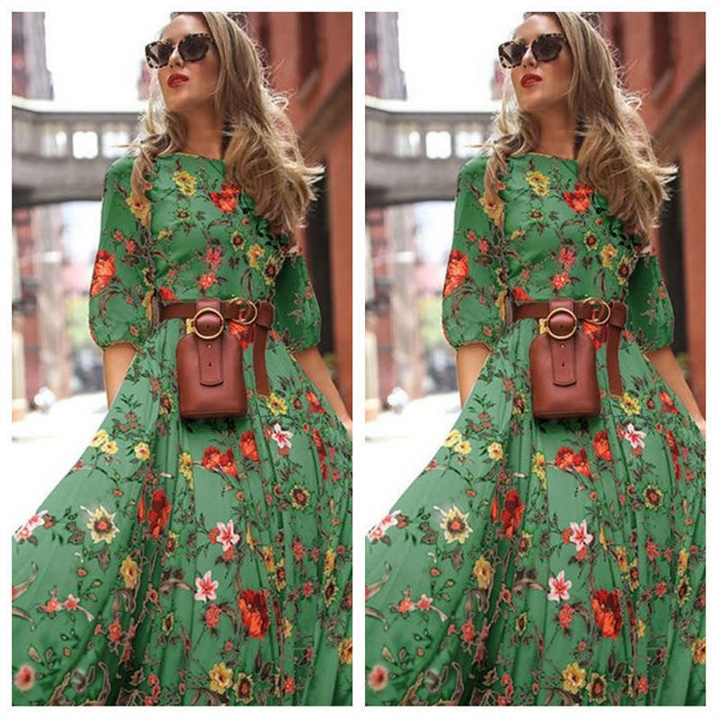 Bohemian Style Printed Chiffon Maxi Dress For Women