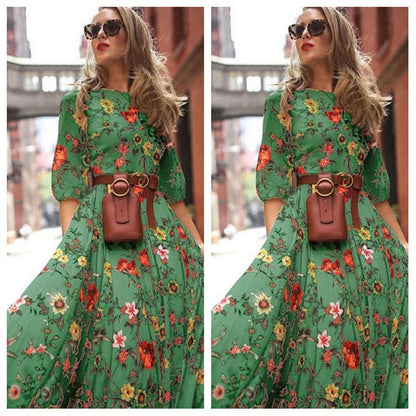 Bohemian Style Printed Chiffon Maxi Dress For Women