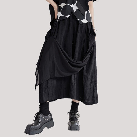 Pleated Asymmetric Skirt Pants
