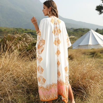Women'S Flower Printed Cardigan Loose Casual Beach Holiday Cover Up