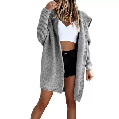 Cotton Blend Loose Knit Hoodie Sweater