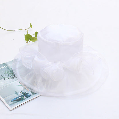 Summer Ougan Gauze Hat Fashion Hat Women'S Flower Beach Sun Hat Big Brim Face Shield Sun Hat