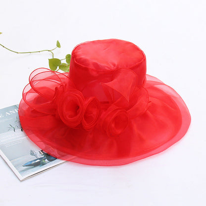 Summer Ougan Gauze Hat Fashion Hat Women'S Flower Beach Sun Hat Big Brim Face Shield Sun Hat