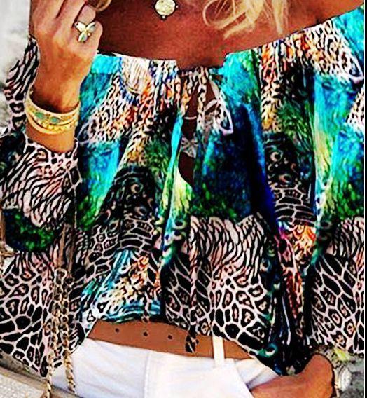 Retro Style Off Shoulder Print Women'S Top