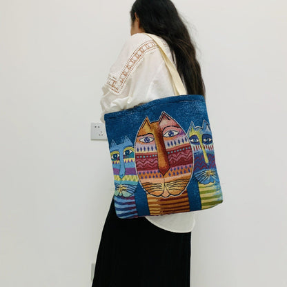 Vintage Floral Embroidered Knitted Shoulder Bag for Daily Use