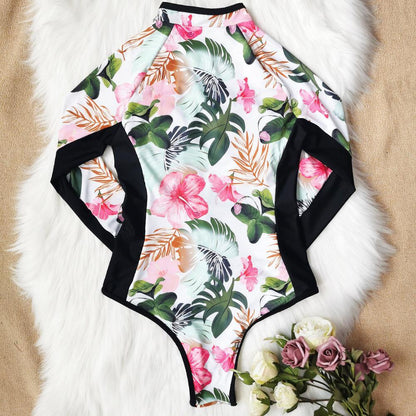 One Piece Wetsuit Swimsuit Women'S Sexy Sport Long Sleeve Printed Surf Swimsuit Monokini
