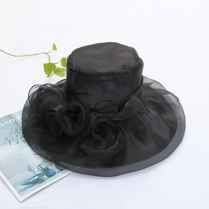 Summer Ougan Gauze Hat Fashion Hat Women'S Flower Beach Sun Hat Big Brim Face Shield Sun Hat