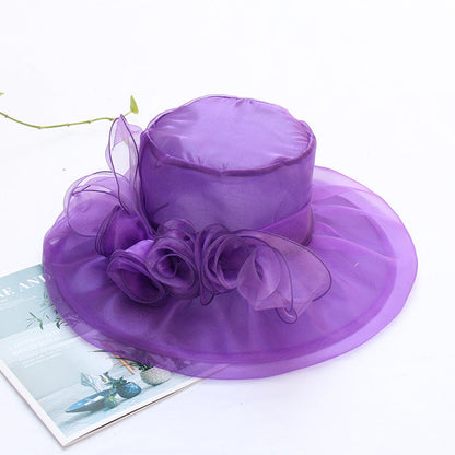 Summer Ougan Gauze Hat Fashion Hat Women'S Flower Beach Sun Hat Big Brim Face Shield Sun Hat