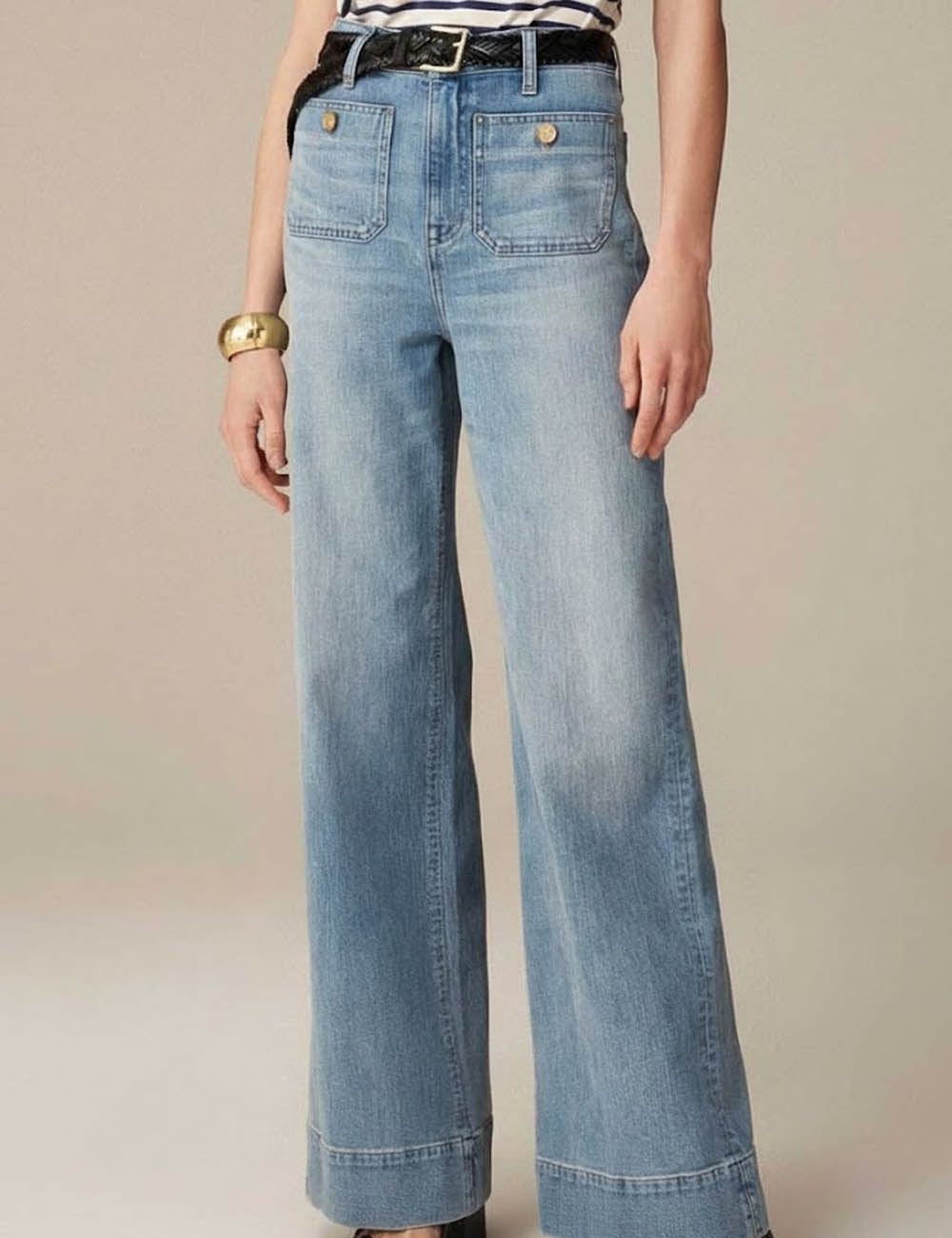 Simple Mid Waist Wide Leg Denim Pants