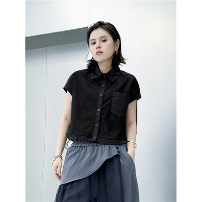 Polo Collar Short Sleeve Shirt Subtle Jacquard Loose Fit