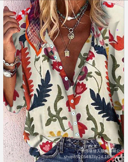 Multicolor Printing Fashion Loose Women'S Shirt