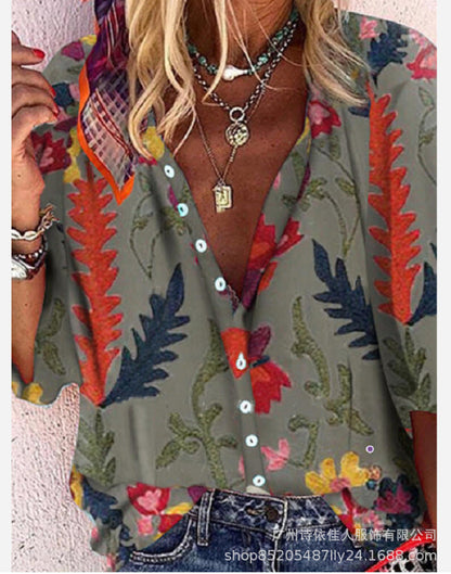 Multicolor Printing Fashion Loose Women'S Shirt