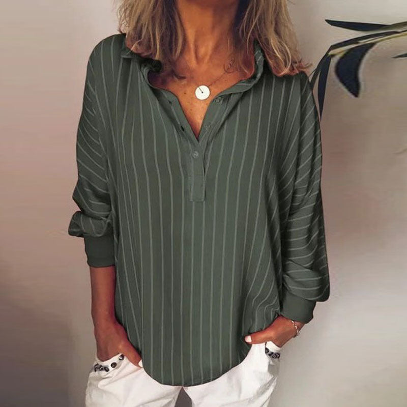 Striped Print Loose Oversized Bat Sleeve Blouse