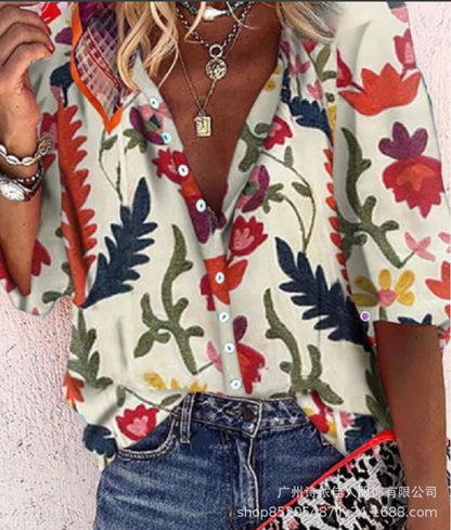 Multicolor Printing Fashion Loose Women'S Shirt