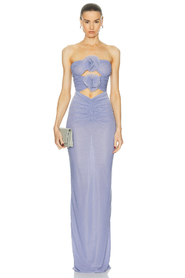Adela Blue Strapless Cut Out Dress