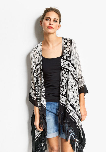 Chiffon Print Tassel Beach Bikini Cover Up
