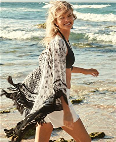 Chiffon Print Tassel Beach Bikini Cover Up