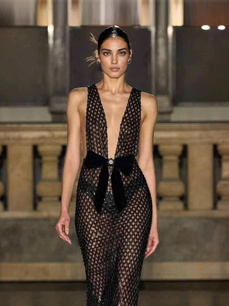 Nova Bow Detail Sequin Maxi Dress