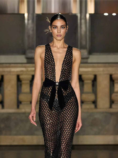 Nova Bow Detail Sequin Maxi Dress
