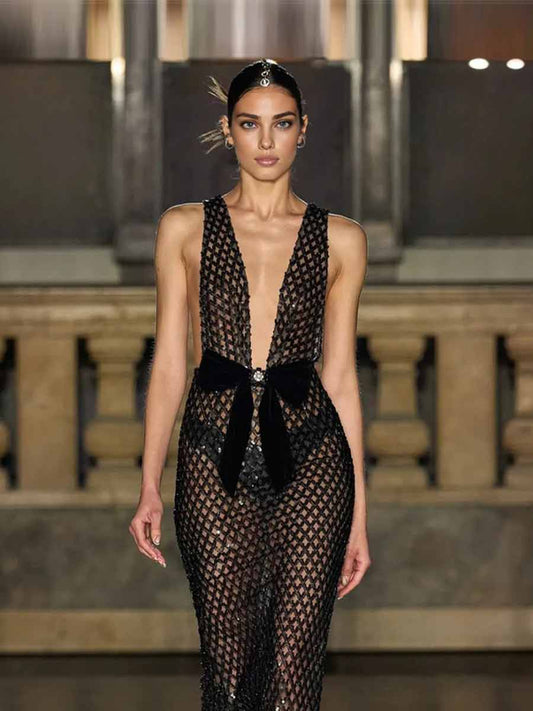 Nova Bow Detail Sequin Maxi Dress