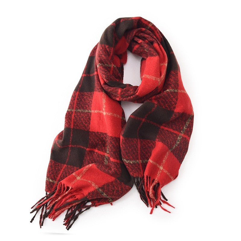 Color Block Plaid Fringe Scarf