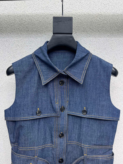 BV Vest Dress in Blue Denim
