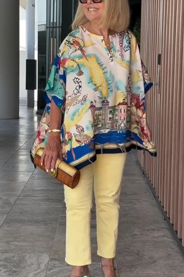 Unique Printed Casual Half Sleeve Loose Top